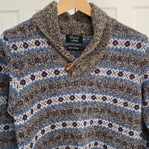 Howlin’ by Morrison / Men’s Scottish Wool Sweater / Blue and Brown / Medium
